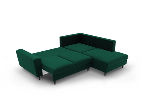 Cosmopolitan Design Converteerbare hoekbank rechts met opbergdoos Kyoto 5-zits, flueel flessengroen - 194x243x88cm