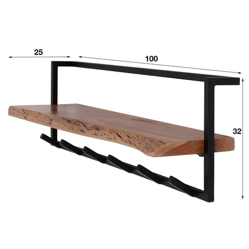 Giga Meubel Kapstok Edge - Naturel Acaciahout - 6-Haken - 100x25x32cm