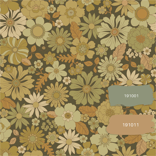 ESTAhome behang retro bloemen olijfgroen - 50 x 900 cm - 130967 - vtwonen shop