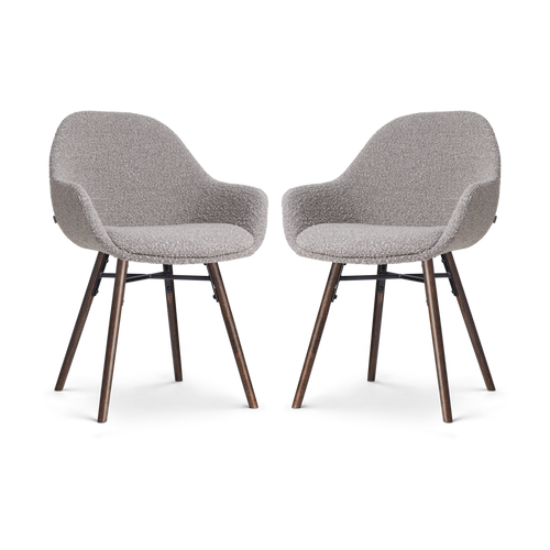 Nolon Nena-Mae Eetkamerstoelen Set van 2 - Bouclé Taupe - Walnoot - vtwonen shop