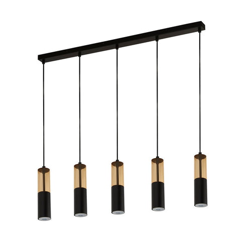 Merrygold Plafondhanger met 5 lichtbalken, amberkleurig acryl en zwart