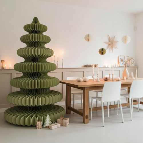 Mica Decorations Papieren Kerstboom - Opvouwbare Kunstkerstboom - H212 x Ø148 cm - Kerst Decoratie - FSC 100% - Groen