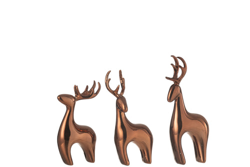 J-Line figuur Rendier - polyresin - koper - set van 3
