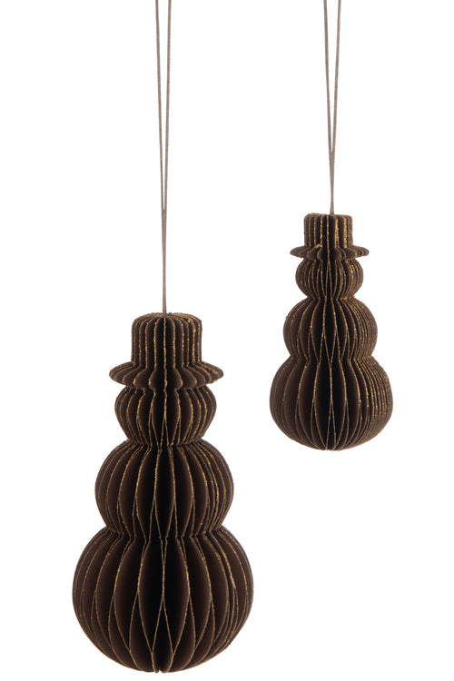 J-Line hanger Sneeuwman - papier - bruin - large - 3 stuks