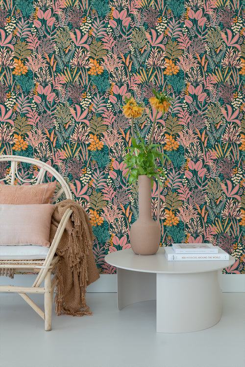 ESTAhome behang tropische bladeren en bloemen meerkleurig - 50 x 900 cm - 131663 - vtwonen shop