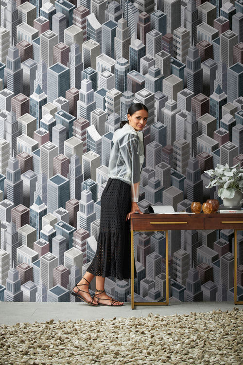 One Wall one Role fotobehang stadsgezicht grijs - 159 x 280 cm - AS-382501