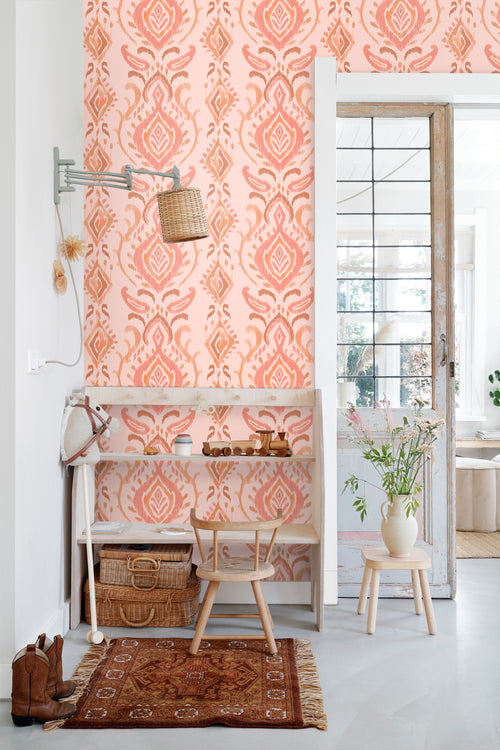 ESTAhome behang ornamenten roze en oranje - 50 x 900 cm - 131695