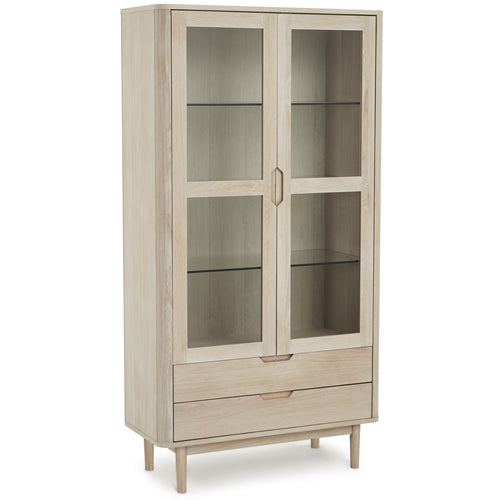 Furnhouse vitrinekast Nyborg - Witte olie - MDF, Eikenfineer, Glas - 45x100x190