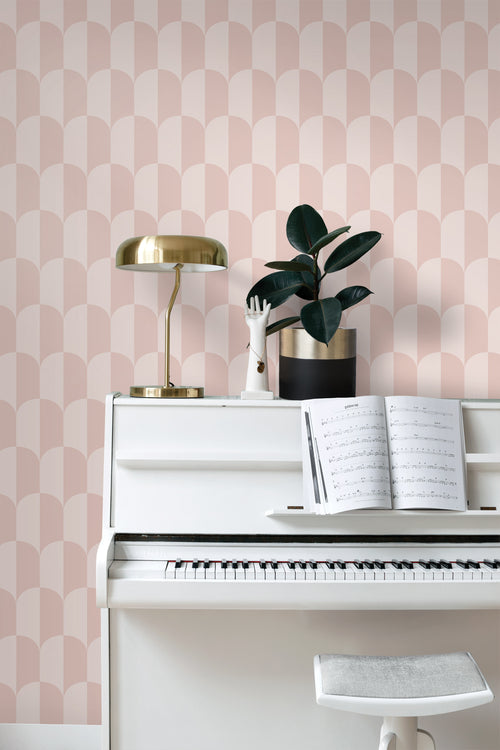 ESTAhome behang art deco bogen zacht roze en licht roze - 53 cm x 10.05 m - 139986 - vtwonen shop