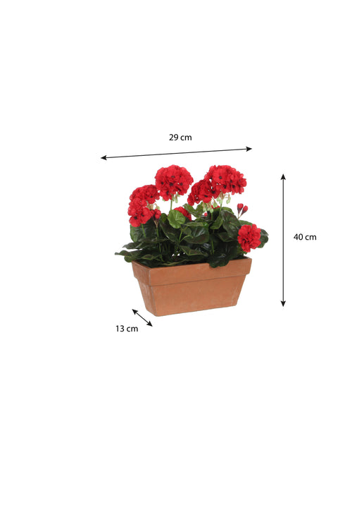 Mica Decorations Geranium Kunstplant in Balkonbak - L29 x B13 x H40 cm - Rood