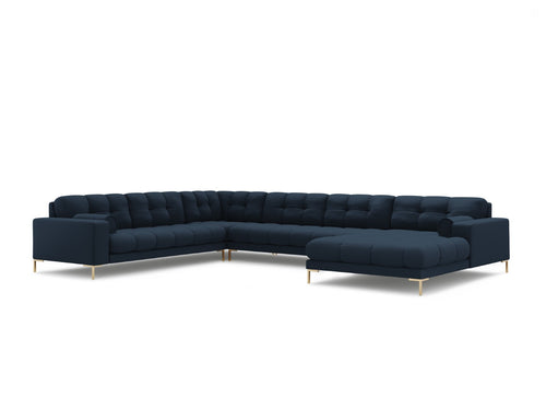 Cosmopolitan Design Panoramische hoekbank links Bali 7-zits, structurele stof, blauw - 256x327x75cm