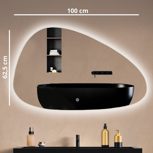 LOMAZOO badkamerspiegel Valencia - met LED verlichting & spiegelverwarming - asymmetrisch - 100 x 62.5 cm