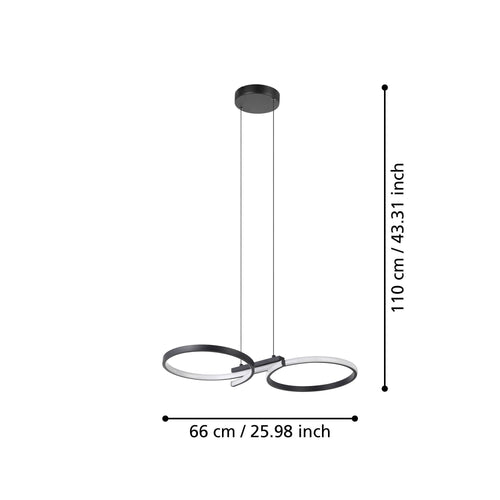 EGLO hanglamp Serpins - led - 66 cm - zwart/wit
