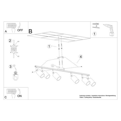 Sollux Lighting Plafondlamp LEMMI 6L wit - 135x24x20cm
