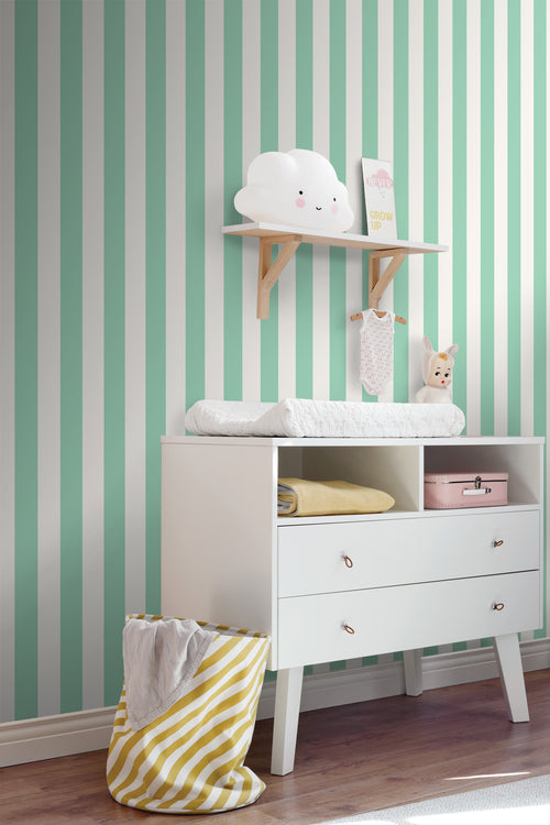 ESTAhome behang strepen mintgroen en wit - 53 cm x 10.05 m - 139910 - vtwonen shop