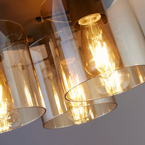Searchlight Sweden 3-lichts plafondlamp - Mokka metaal en amberkleurig glas