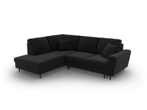 Cosmopolitan Design Uitklapbare hoekbank links met opbergdoos Kyoto 5-zits, flueel zwart - 194x243x88cm