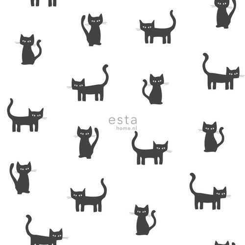 ESTAhome behang katjes zwart en wit - 53 cm x 10.05 m - 138928