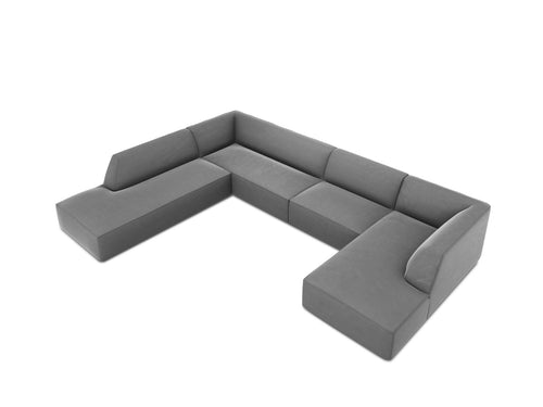 Micadoni Panoramische hoekbank links Ruby 7-zits, flueel, grijs - 273x366x69cm