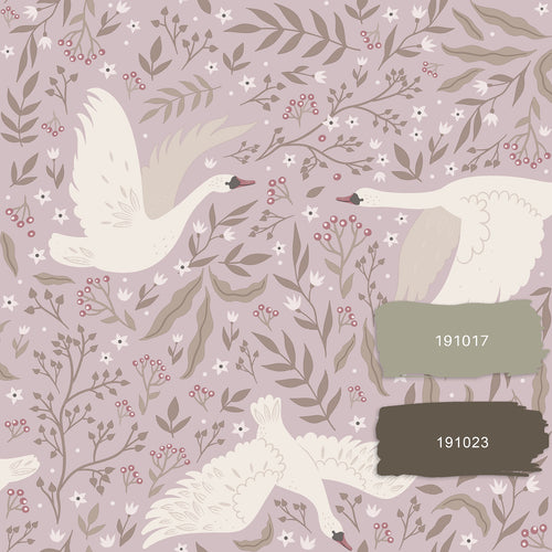 ESTAhome behang zwanen lila paars - 53 cm x 10.05 m - 130959 - vtwonen shop