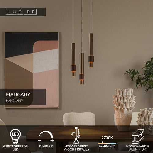 Lucide hanglamp MARGARY - Geïntegreerde LED - Koffie