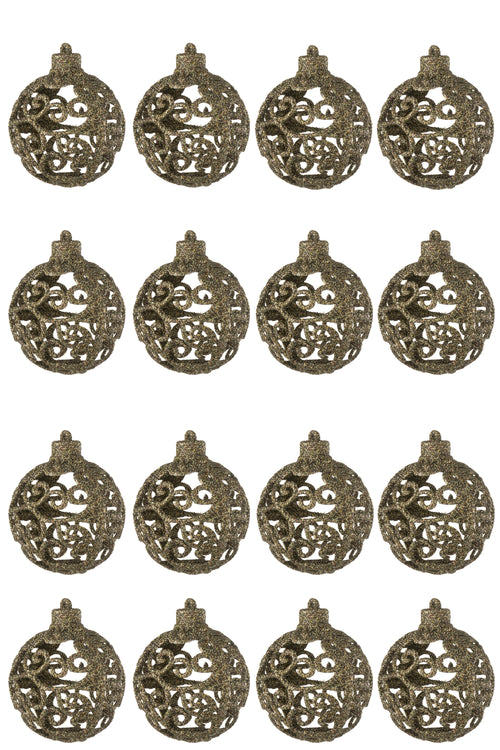 J-Line kerstbal Barok - kunststof - bruin - doos van 16