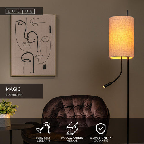 Lucide vloerlamp MAGIC - 1xE27 - Zwart