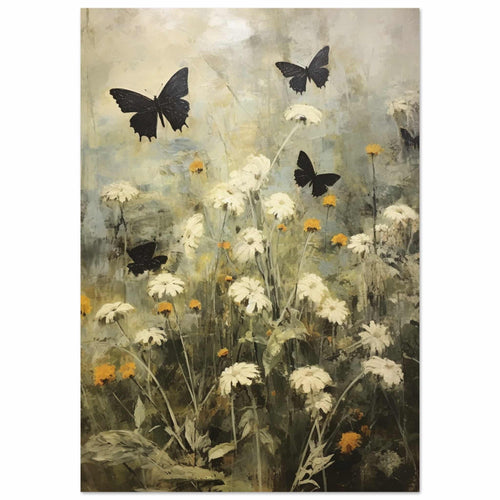 Artfulprints Poster met Lijst Butterflies in flowerfield 2   - 50x70 cm - Groen