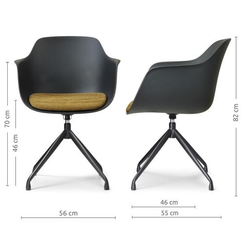 Nolon Nola-Liz draaibare eetkamerstoel zwart met mosgroen zitkussen - zwart onderstel