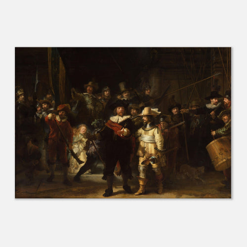 Artfulprints Canvas Rembrandt van Rijn - De nachtwacht canvas - 90x60 cm - Bruin