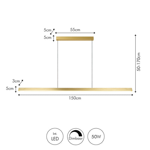 Atmooz hanglamp Jasmin 150 - antiek messing - 150 x 3 x H 170 cm - geïntegreerde led