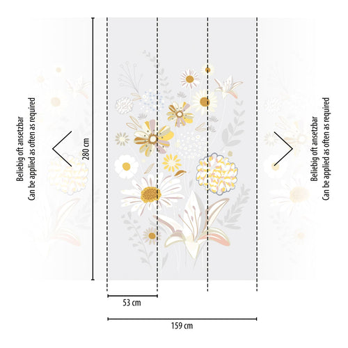 Livingwalls fotobehang bloemen grijs, geel, beige en wit - 159 x 280 cm - AS-392101