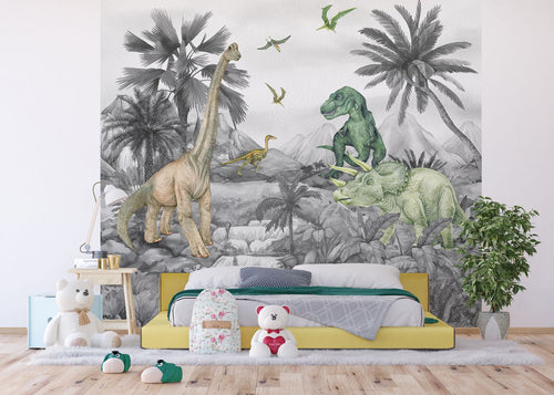 Sanders & Sanders fotobehang dinosaurussen grijs - 270 x 300 cm - 601184