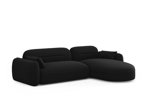 Cosmopolitan Design Modulaire hoekbank rechts Sydney 4-zits, flueel, zwart - 165x275x70cm