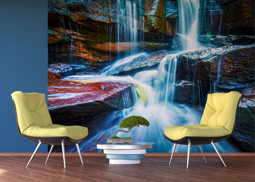 Sanders & Sanders fotobehang waterval blauw en bruin - 375 x 270 cm - 600537