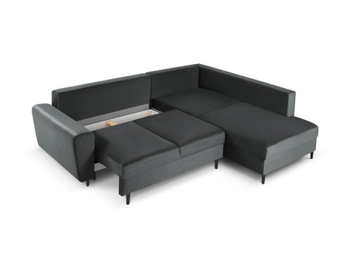 Cosmopolitan Design Converteerbare hoekbank rechts met opbergdoos Kyoto 5-zits, flueel, donkergrijs - 194x243x88cm