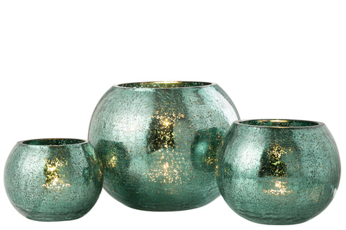 J-Line theelichthouder bal craquelé - glas - watergroen - large