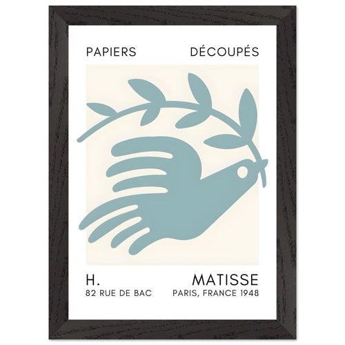 Artfulprints Poster met Lijst Matisse – Peace dove turquoise   - A4 21x29.7 cm - Turquoise