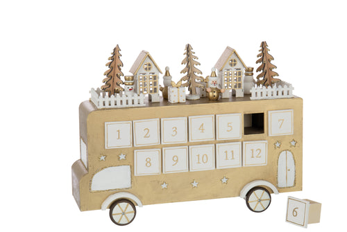 J-Line decoratie Bus Adventskalender - multiplex - goud/wit - vtwonen shop
