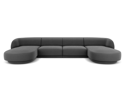 Micadoni Panoramische bank Miley 5-zits, flueel, grijs - 156x330x70cm