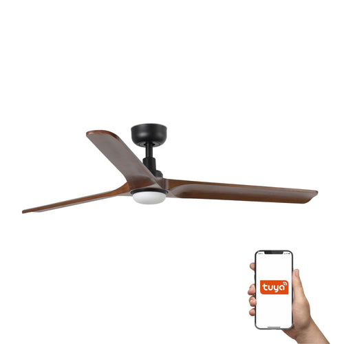 Faro Heywood Grote 3-bladige matzwarte walnoot met licht 2700 - 4000 - 6000K Tuya Smart System