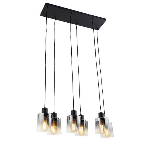 Lighto | Design hanglamp zwart met smoke glas 6-lichts | Nala
