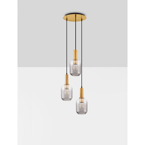 Nova Luce MAHO Hanglamp met clusterontwerp, rookkleurig messing goudkleurig, E27 fitting, 3x12W