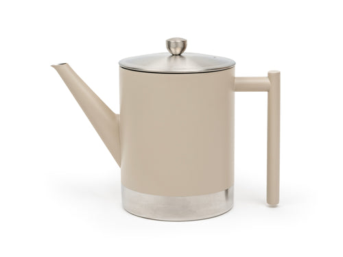 Bredemeijer - Dubbelwandige theepot Minuet Cylindre - 1,2 liter - Taupe - Met filter - vtwonen shop