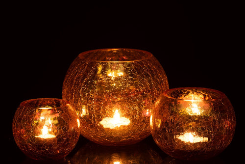 J-Line windlicht Bol Craquelé Parel Effect - glas - amber - large