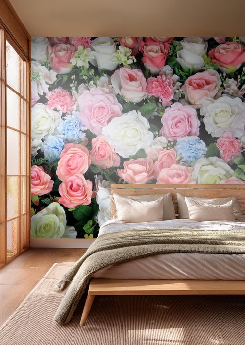 Sanders & Sanders fotobehang rozen roze, groen en wit - 375 x 270 cm - 600539
