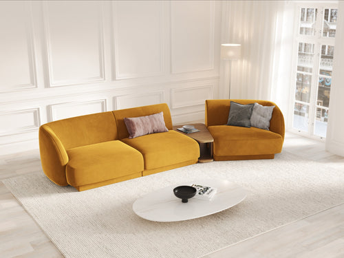 Micadoni Rechte modulaire bank Miley 3-zits, flueel, geel - 126x303x70cm
