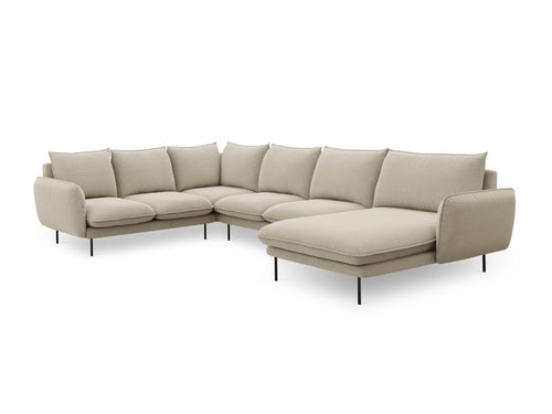 Cosmopolitan Design Panoramische hoekbank links Vienna 7-zits, structurele stof, beige - 235x330x95cm