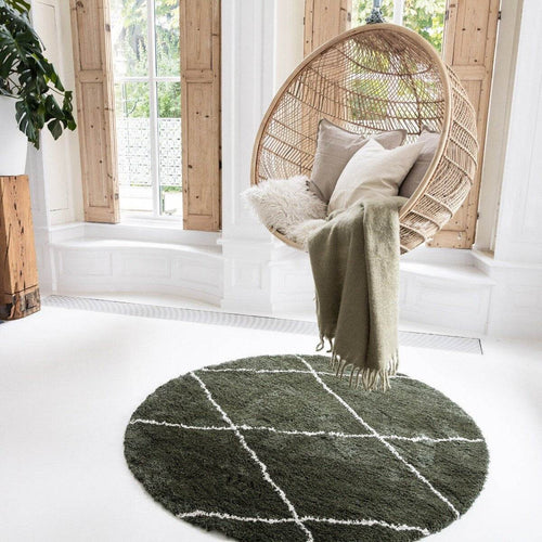 Interieur05 Berber Rond vloerkleed hoogpolig Groen/Cream - scandinavisch - nea - 160 x 160 cm - vtwonen shop