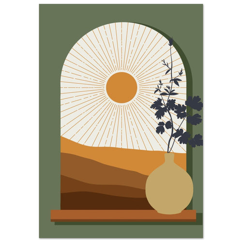 Artfulprints Poster met Lijst Boho – Sunset window   - 50x70 cm - Bruin